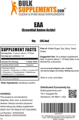 Photo of the BulkSupplements.com EAA label