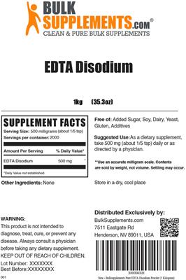 Photo of the BulkSupplements.com EDTA Disodium label
