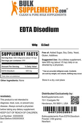 Photo of the BulkSupplements.com EDTA Disodium label