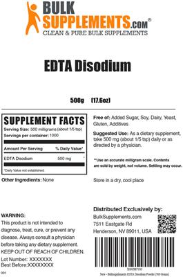 Photo of the BulkSupplements.com EDTA Disodium label