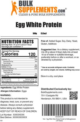 Photo of the BulkSupplements.com Egg White Protein label