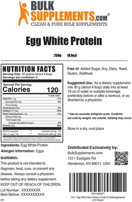 Photo of the BulkSupplements.com Egg White Protein label