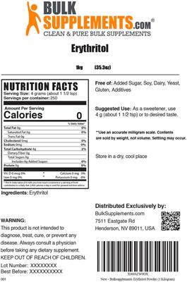 Photo of the BulkSupplements.com Erythritol label