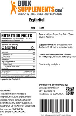 Photo of the BulkSupplements.com Erythritol label