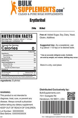 Photo of the BulkSupplements.com Erythritol label