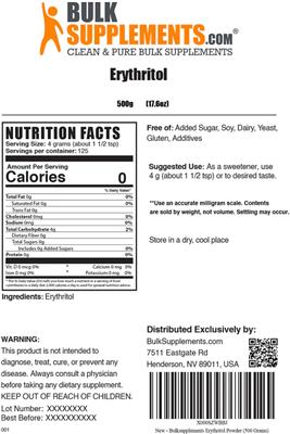 Photo of the BulkSupplements.com Erythritol label