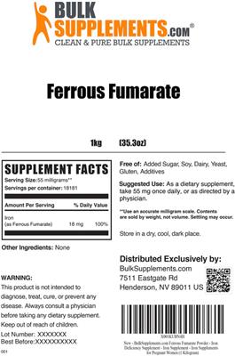 Photo of the BulkSupplements.com Ferrous Fumarate label