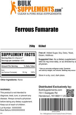 Photo of the BulkSupplements.com Ferrous Fumarate label