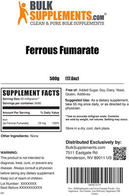 Photo of the BulkSupplements.com Ferrous Fumarate label