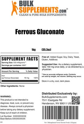 Photo of the BulkSupplements.com Ferrous Gluconate label