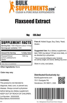 Photo of the BulkSupplements.com Flaxseed Extract label