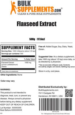 Photo of the BulkSupplements.com Flaxseed Extract label