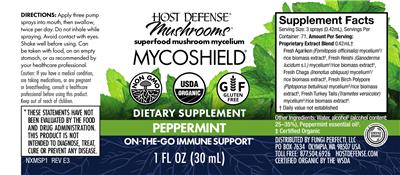 Photo of the Host Defense Mushrooms Myco Shield Spray Peppermint label