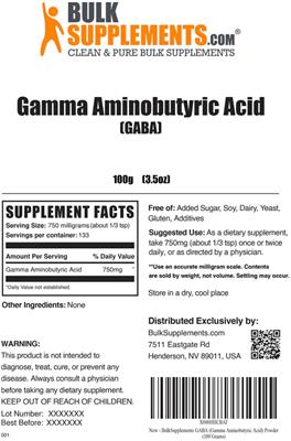 Photo of the BulkSupplements.com Gamma Aminobutyric Acid label