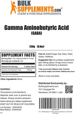 Photo of the BulkSupplements.com Gamma Aminobutyric Acid label