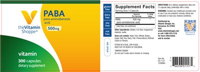 Photo of the The Vitamin Shoppe PABA 500 mg label
