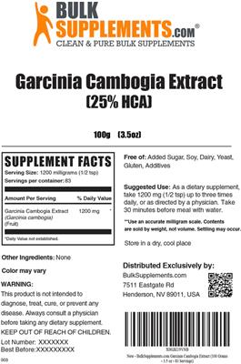 Photo of the BulkSupplements.com Garcinia Cambogia Extract (25% HCA) label