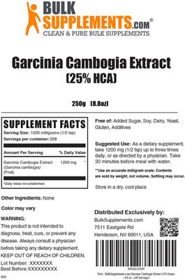 Photo of the BulkSupplements.com Garcinia Cambogia Extract (25% HCA) label
