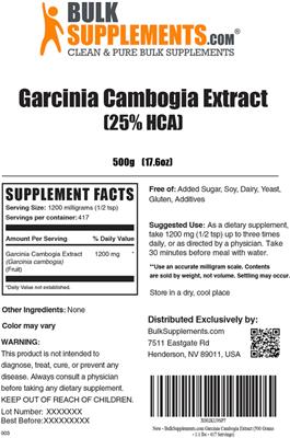 Photo of the BulkSupplements.com Garcinia Cambogia Extract (25% HCA) label