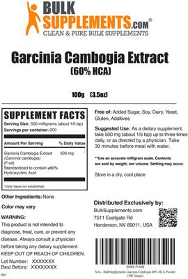 Photo of the BulkSupplements.com Garcinia Cambogia Extract (60% HCA) label