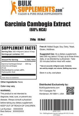 Photo of the BulkSupplements.com Garcinia Cambogia Extract (60% HCA) label