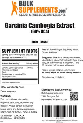 Photo of the BulkSupplements.com Garcinia Cambogia Extract (60% HCA) label