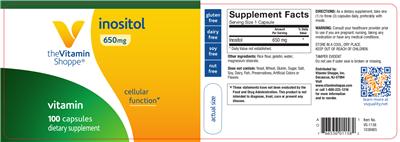 Photo of the The Vitamin Shoppe Inositol 650 mg label