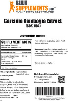 Photo of the BulkSupplements.com Garcinia Cambogia Extract (60% HCA) 500 mg label