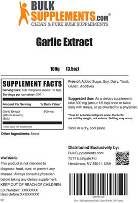 Photo of the BulkSupplements.com Garlic Extract label