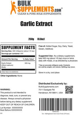 Photo of the BulkSupplements.com Garlic Extract label