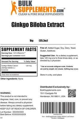 Photo of the BulkSupplements.com Ginkgo biloba Extract label