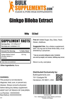 Photo of the BulkSupplements.com Ginkgo biloba Extract label