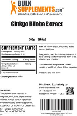 Photo of the BulkSupplements.com Ginkgo biloba Extract label