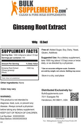Photo of the BulkSupplements.com Ginseng Root Extract label