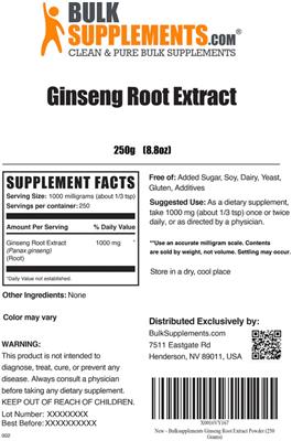 Photo of the BulkSupplements.com Ginseng Root Extract label