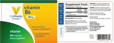 Photo of the The Vitamin Shoppe Vitamin B6 50 mg label
