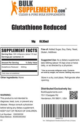Photo of the BulkSupplements.com Glutathione Reduced label