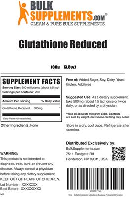 Photo of the BulkSupplements.com Glutathione Reduced label