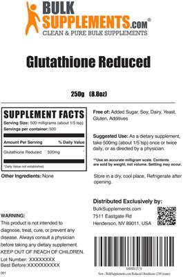 Photo of the BulkSupplements.com Glutathione Reduced label