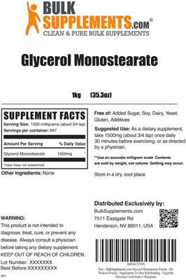 Photo of the BulkSupplements.com Glycerol Monostearate label