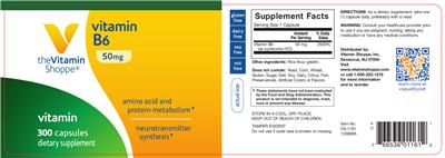 Photo of the The Vitamin Shoppe Vitamin B6 50 mg label