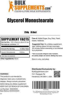 Photo of the BulkSupplements.com Glycerol Monostearate label