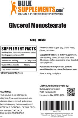Photo of the BulkSupplements.com Glycerol Monostearate label