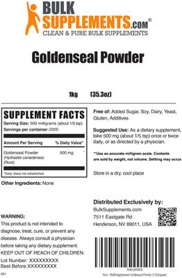 Photo of the BulkSupplements.com Goldenseal Powder label