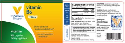 Photo of the The Vitamin Shoppe Vitamin B6 100 mg label
