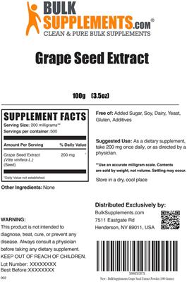 Photo of the BulkSupplements.com Grape Seed Extract label