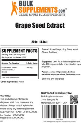 Photo of the BulkSupplements.com Grape Seed Extract label