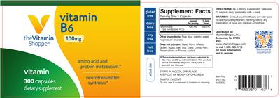 Photo of the The Vitamin Shoppe Vitamin B6 100 mg label
