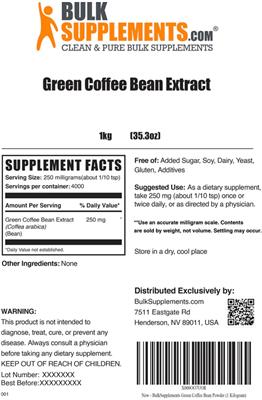Photo of the BulkSupplements.com Green Coffee Bean Extract label