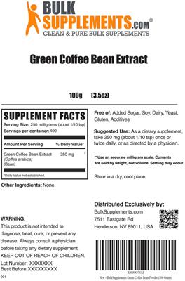 Photo of the BulkSupplements.com Green Coffee Bean Extract label